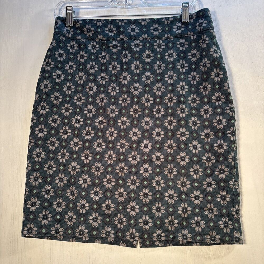 Loft Women's Size 4 Straight & Pencil Skirt Blue Green Lined Zip Floral